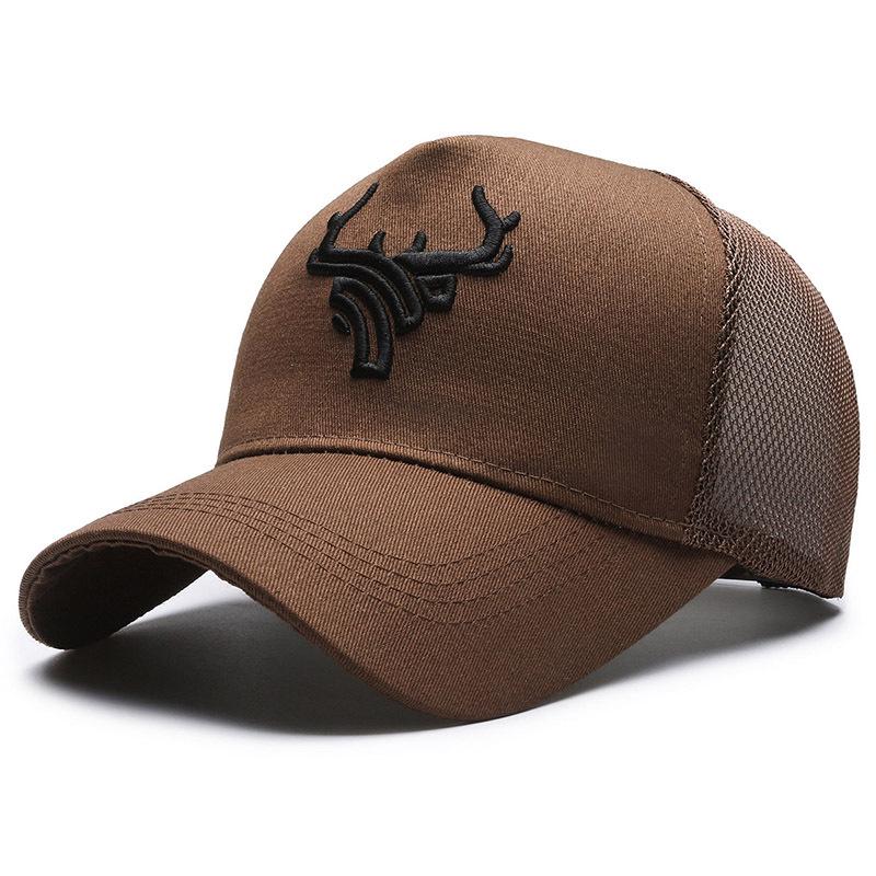 Men's Summer Deer Antler Embroidered Five-Panel Baseball Cap - Breathable, High-Top, Bull Head Visor, Sun Protection