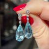 Teardrop Blue Stone Drop Earrings with Clear Stone Accents Elegant Evening Wear Women Jewelry