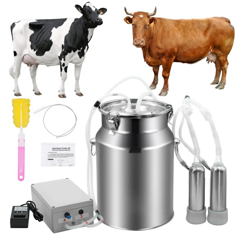 10L Cow Milk Milking Machine Goat/Sheep Pulsating Milking Machine Stainless Steel Milker Bucket With Vacuum Pump Set 220V-240V