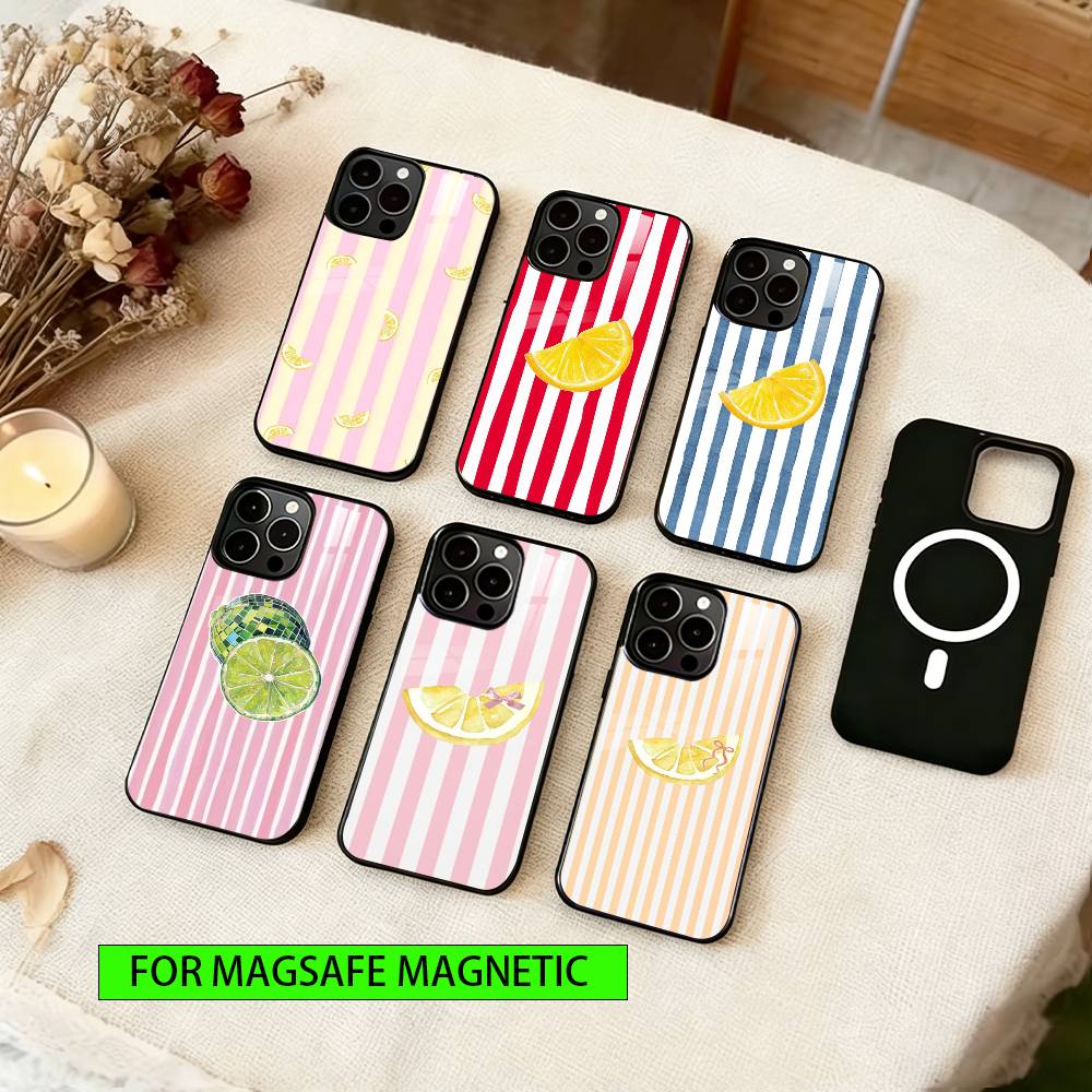 Lemon Cool Stripe Pattern Phone Case For iPhone17,16,15,14,13,12,11 Plus,Pro Magnetic with Magsafe Wireless Charging