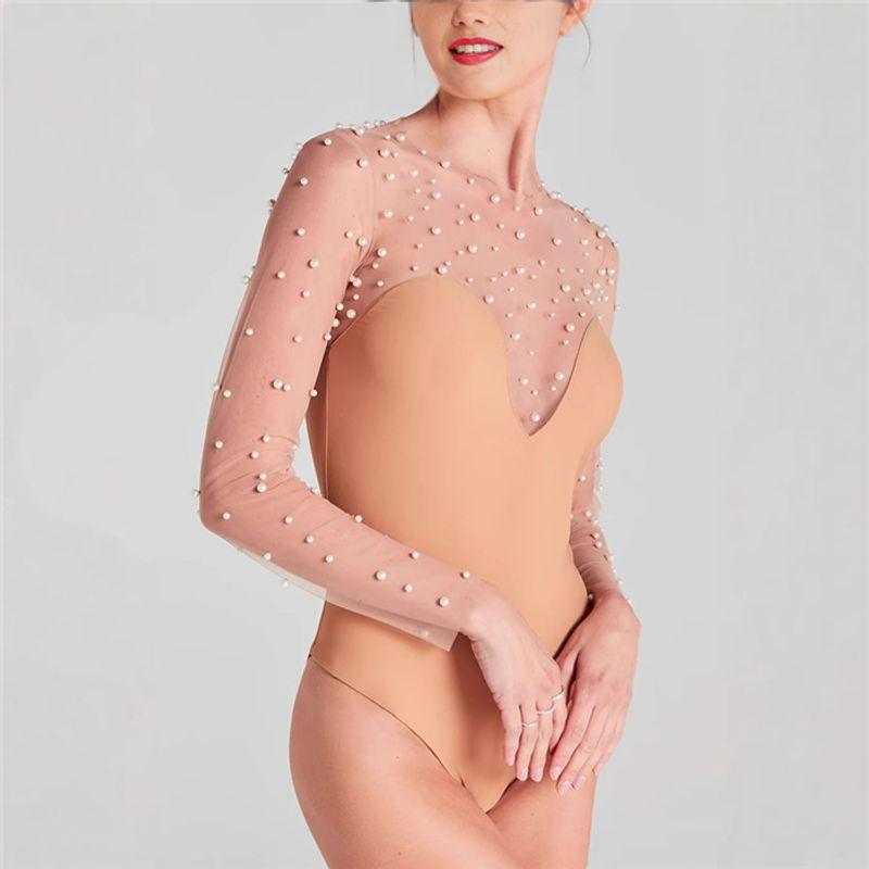 

Европейский и американский сексуальный облегающий комбинезон с длинным рукавом, шортами, комбинезон-боди, топ для женщин Skin color S