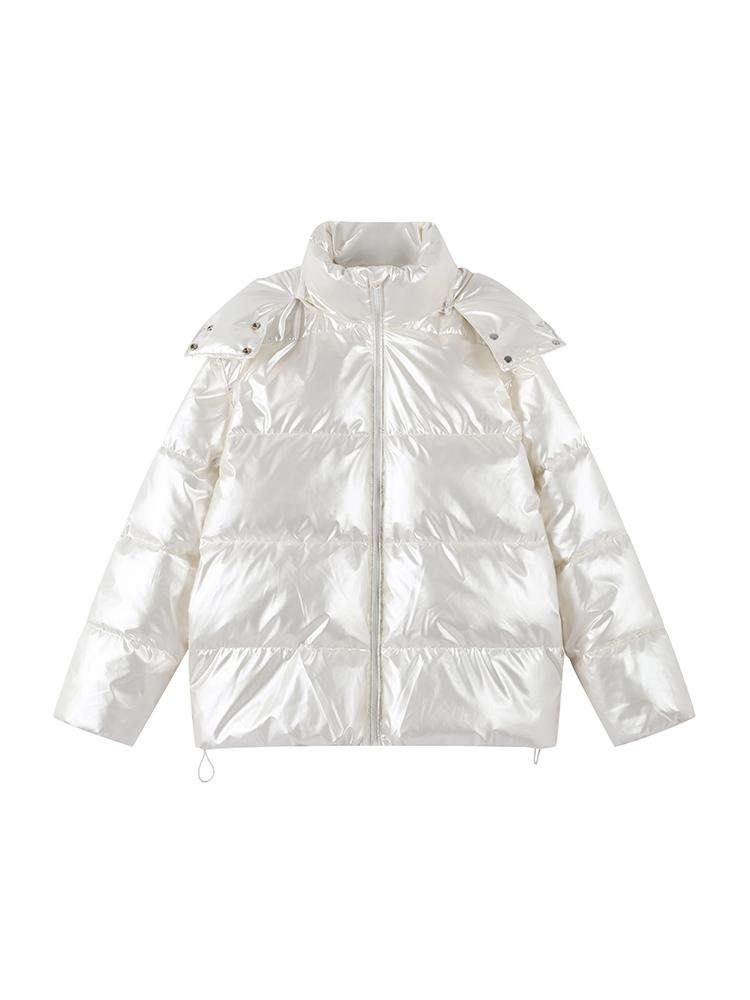 Dámská péřová bunda z lakované látky s odnímatelnou kapucí Dámská hřejivá, jednoduchá a módní zimní bunda 2025