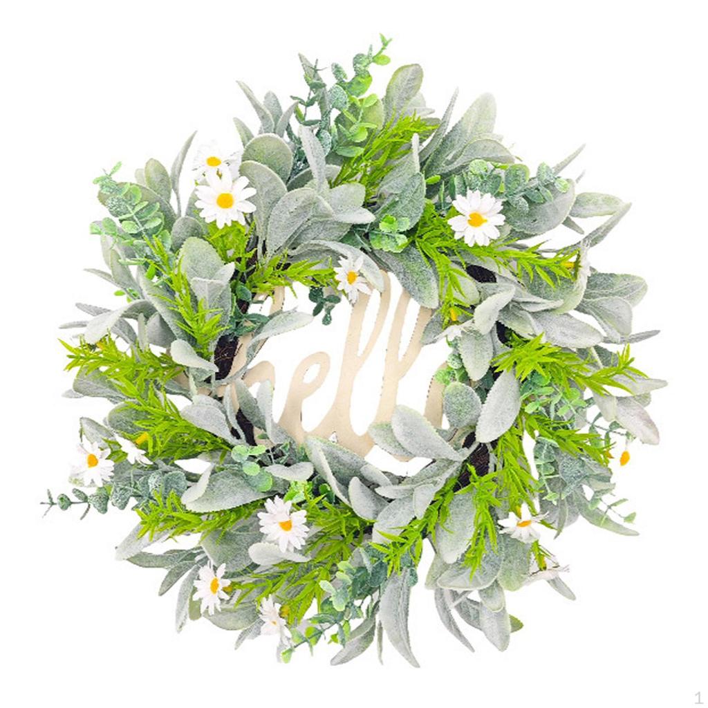 Hello Spring Wreath Artificial Flower Decorative Round Hanging Ornament Garland for Front