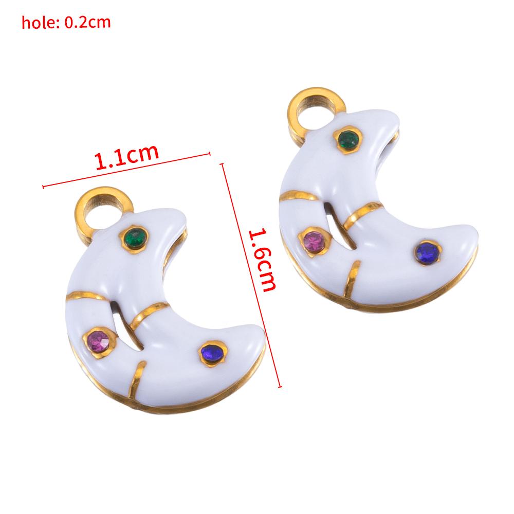 5pcs 2pcs Color Enamel Heart Moon Charm Stainless Steel Crystal Beads Earrings Pendant DIY Jewelry Making Necklace Accessories