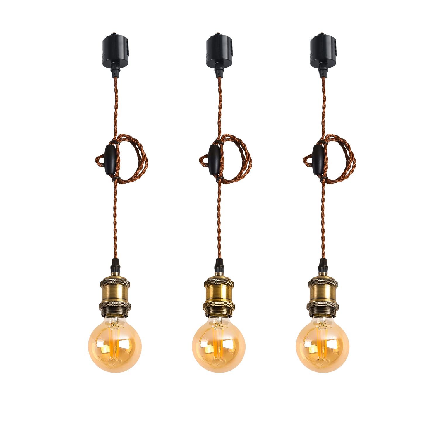 

LVWIT Pendant Light, E26 Base, with LED Bulb, G80 Filament Bulb Socket, Lighting Fixture for Wired Duct Rail, Ceiling Lighting, Hanging Light, 100cm