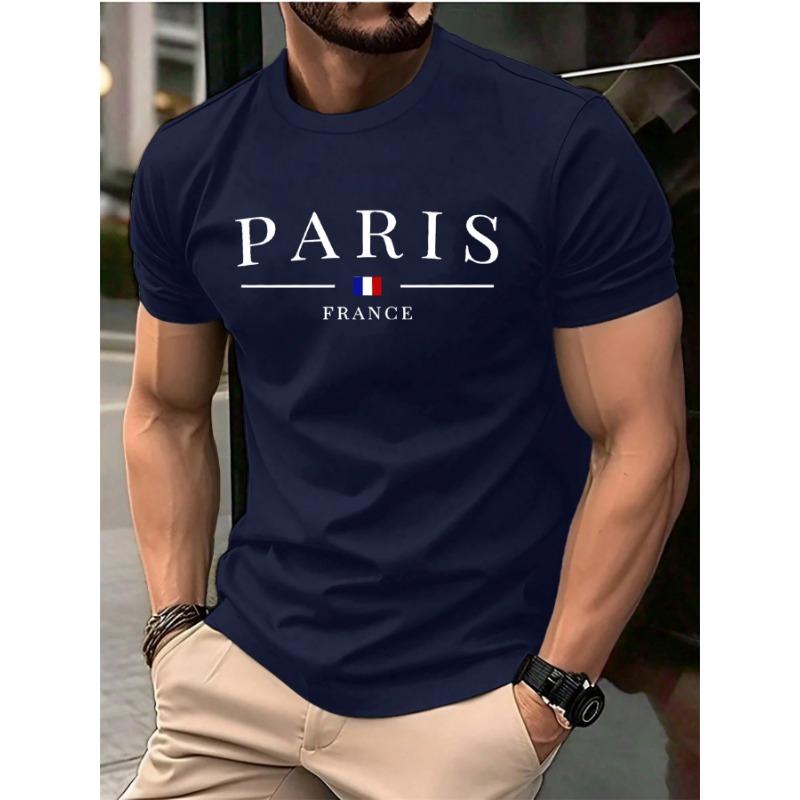 Summer Men's Casual Loose Plus Size Paris French Printed Sports Comfortable Round Neck Short Sleeved T-shirt