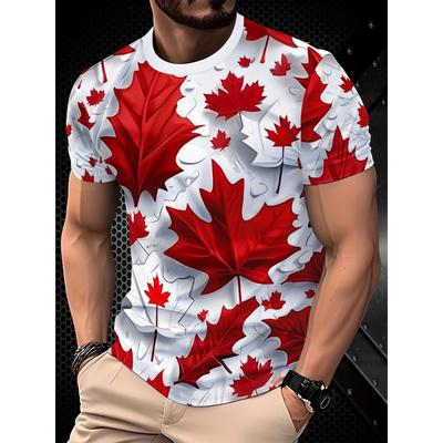 Men's 3D Maple Leaf Printed Casual T-shirt Round Neck