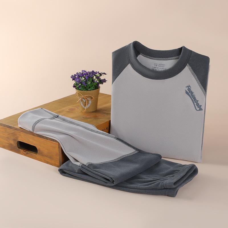 

2025 Autumn/Winter Kids Warm Double-Sided Brushed Underwear Set for Boys & Girls: Cozy Pajamas & Trousers 110 cm