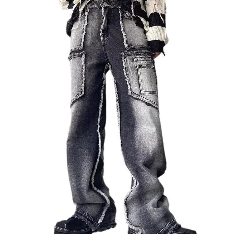Męskie Modne Luźne Proste Jeansy Workwear - Surowe Krawędzie, Jesień/Zima
