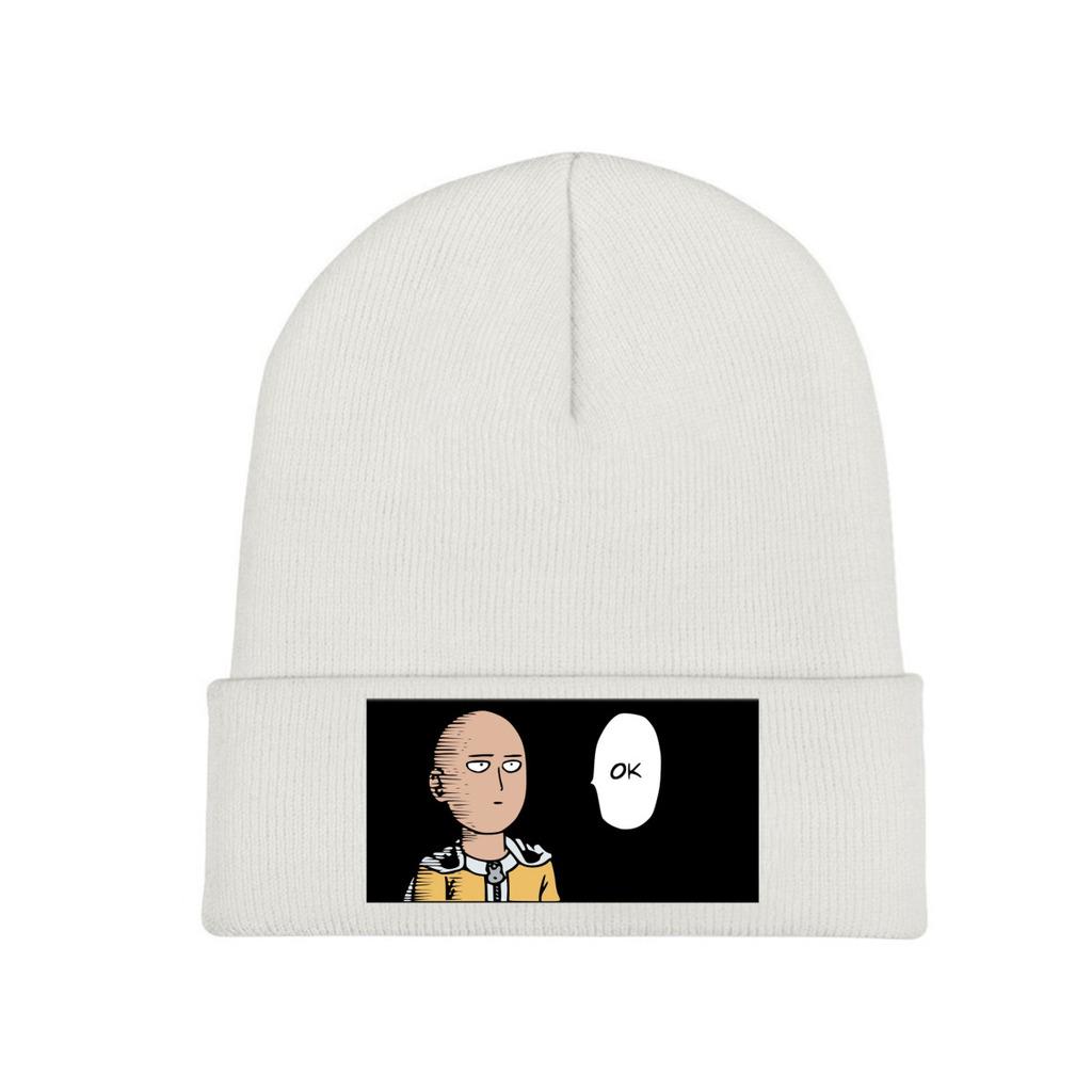 One Punch Man Manga Knitted Caps for Women Unisex Beanie Autumn Winter Hats Saitama Ok Anime Crochet Cap