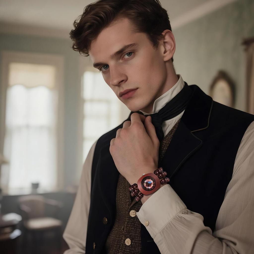 Bohemian Houten Kralen Band Dameshorloge: Analoge Weergave, Kwarts Uurwerk, Bloemenwijzerplaat, Elastische Band, Handgemaakte Stijl, Tonneau Vorm, Natuurlijk