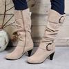 Women's Suede Over-the-Knee Boots, Buckle Strap High Heel Short Boots, Lightweight French Style Fall Winter Shoes