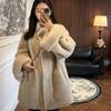 Vintage Zweifarbiger Nerzplüsch-Shearling-Mantel im koreanischen Stil mit Stehkragen und Manschettenärmeln für Damen