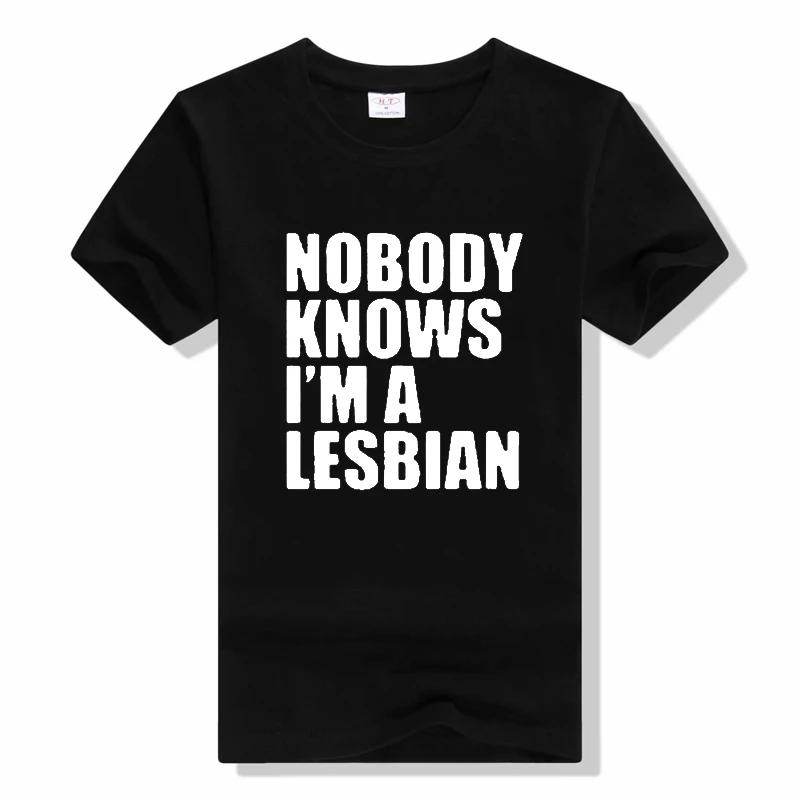 

Funny Nobody Knows That I Am A Lesbian T-Shirt Mens Short Sleeves Hip Hop Printed T Shirts summer casual Top Tees tshirt S