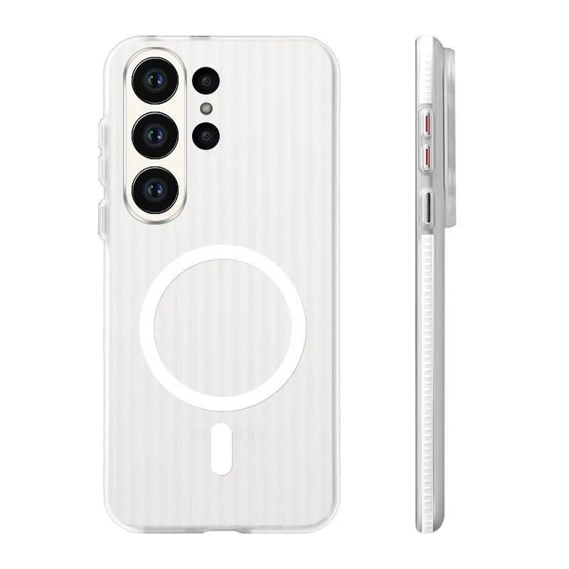 

Transparent Luggage Stripe Magnetic Case For Samsung S26 S25 S24 Ultra Plus For Magsafe Wireless Charging Frosted Hard PC Cover Galaxy S26 Ultra