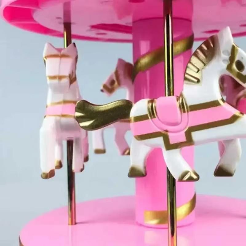 Luxury Music Box with 4 Rotating Horses Romantic Carousel Toy Handcrafted Gift Box