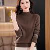 Half Turtleneck Cashmere Sweater Solid-color Long-sleeved Knitted Sweater for Women Casual Thickened Knitwear and Loose Solid-color Pullover