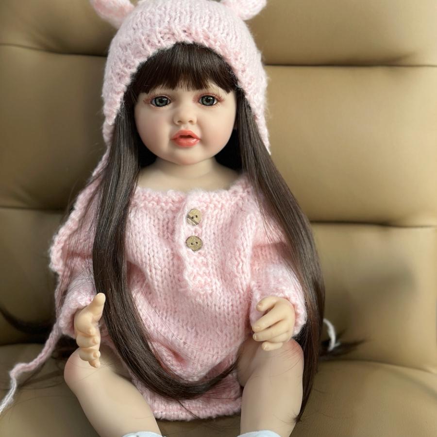 BZDOLL 55 CM Full Vinyl Body Lifelike Reborn Baby Long Hair Girl 22 Inch Doll Toy Realistic Princess Toddler Bebe Gift