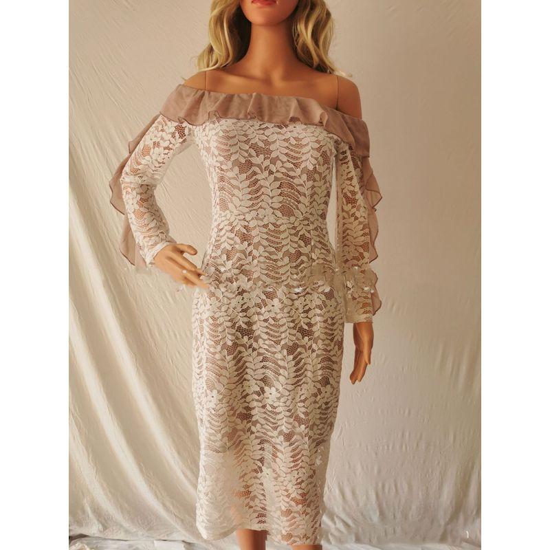 

Women Ruffled off Shoulder Dress Socialite Ruffles Lace off Shoulder Dress Dark pink XL