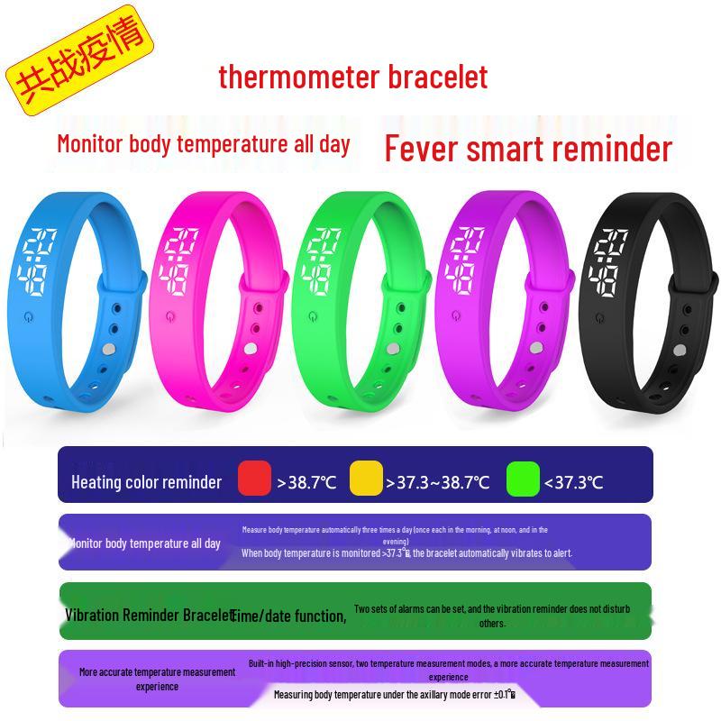 V9 Smart Temperature Monitoring Bracelet: All-Weather Body Temp Tracker with Vibration Alerts, Stopwatch, and Alarm Clock.