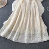 High Quality Runway Design Embroidered Beaded Round-Neck Wedding Dress for Women Summer Lace Crochet Slim Pleated Dress