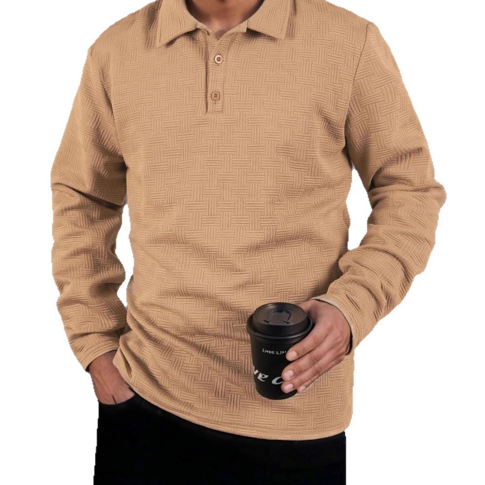 2025 New Men's Fashion Casual Long-sleeved T-shirt with Loose Threaded Collar Men's Casual Sports Polo Shirt