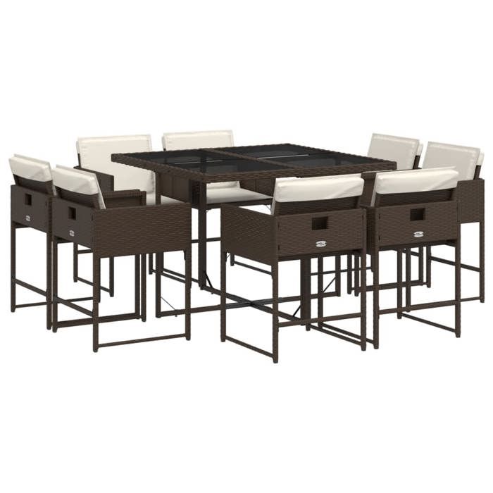 VidaXL Garden Dining Set and Cushions 9 Pcs Brown Poly Rattan 3278144
