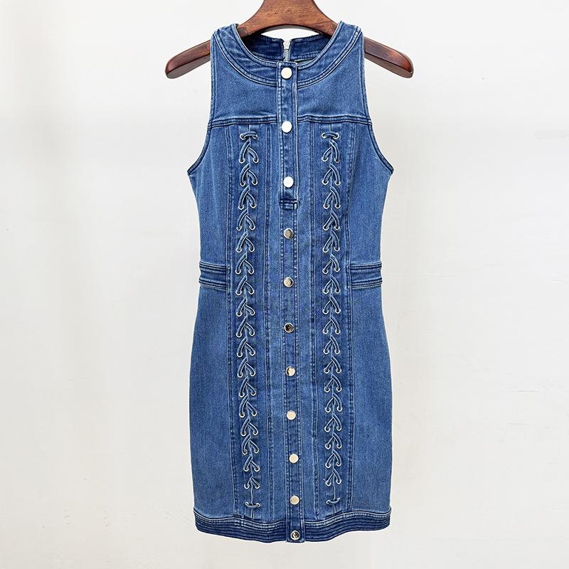 

В наличии: Джинсовое платье-жилет на шнуровке с глазками, эластичное, европейского и американского стиля, для знаменитостей, весна/лето 2026. S синий