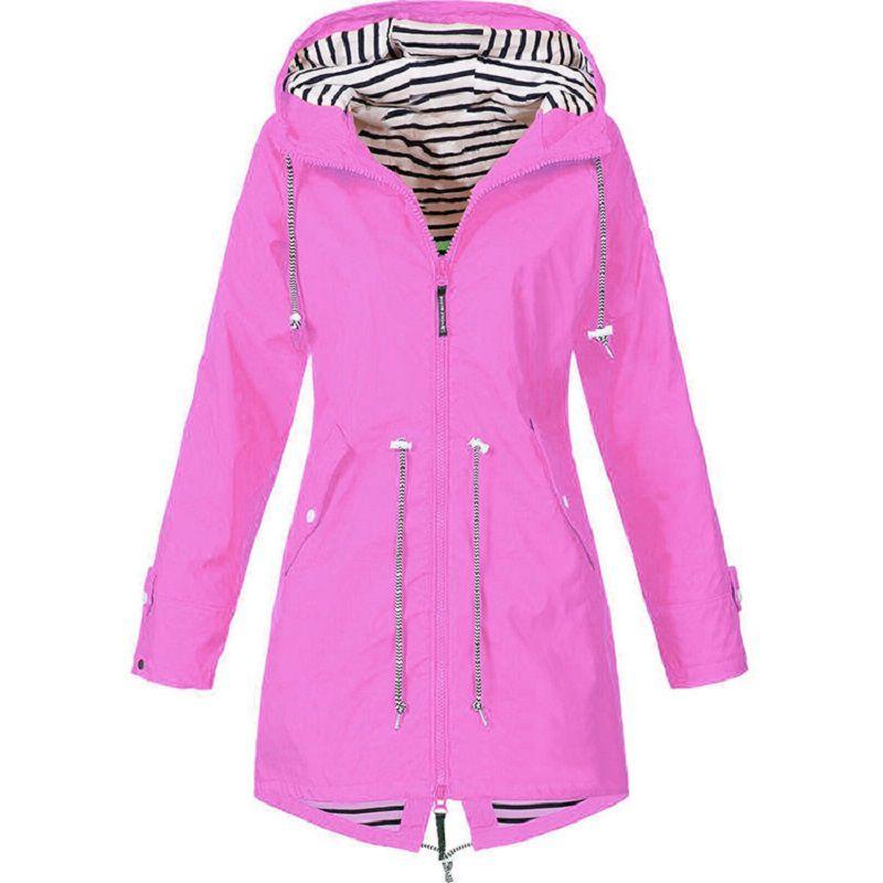 Women Waterproof Wind Jacket Coat Raincoat With Stylish Zipper Hoodies For Outdoor Use