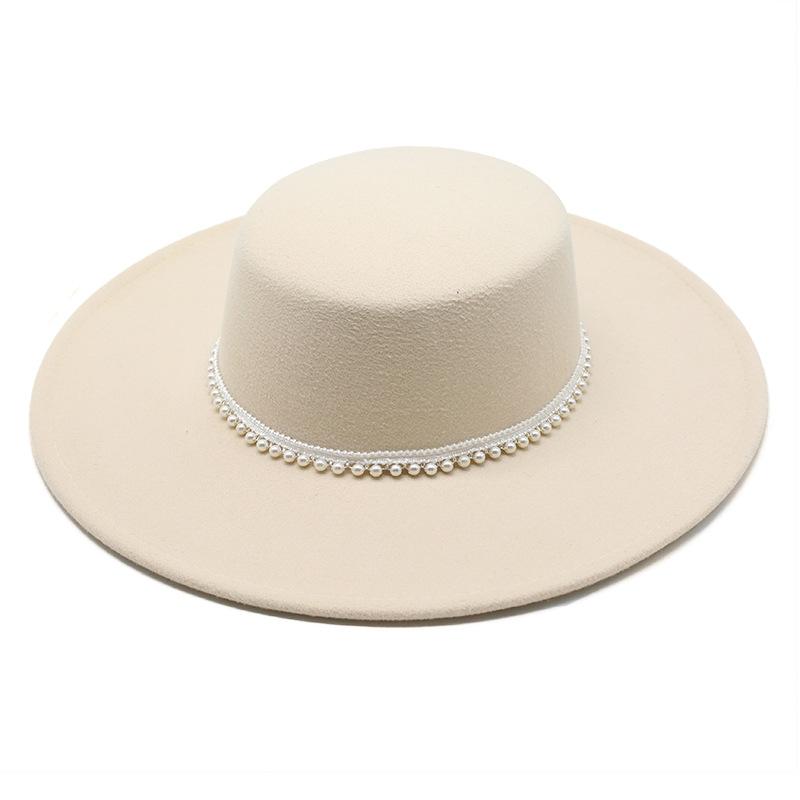 

Знаменитая легкая роскошная шерстяная шляпа Hepburn с большим карнизом в стиле ретро с плоским верхом и большим краем M（56-58cm） бежевый