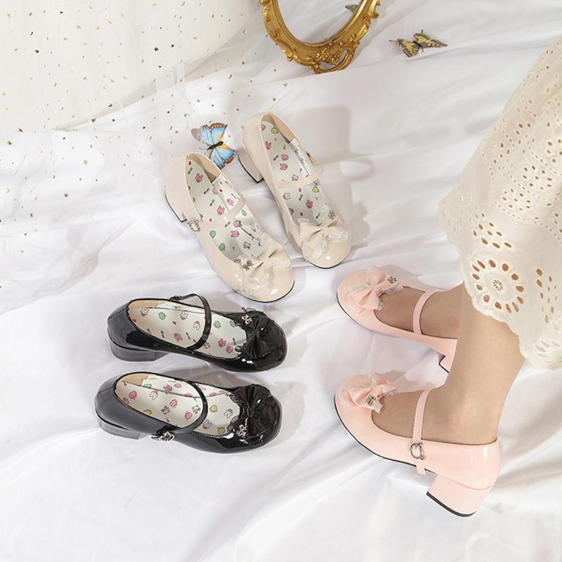 Tea party daughter elegant lolita small leather shoes 2 new cute round head soft sole with skirt Mary Jane single shoes