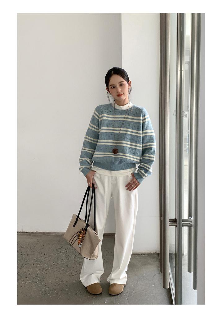 No Return: Women's Korean Style Striped Loose Sweater - Comfortable Casual Top