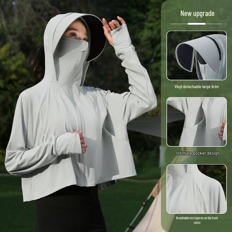 Women's Summer 2024 UV Protection Ice Silk Cycling Cardigan – Black Glue Original Yarn, Lightweight, and Breathable.