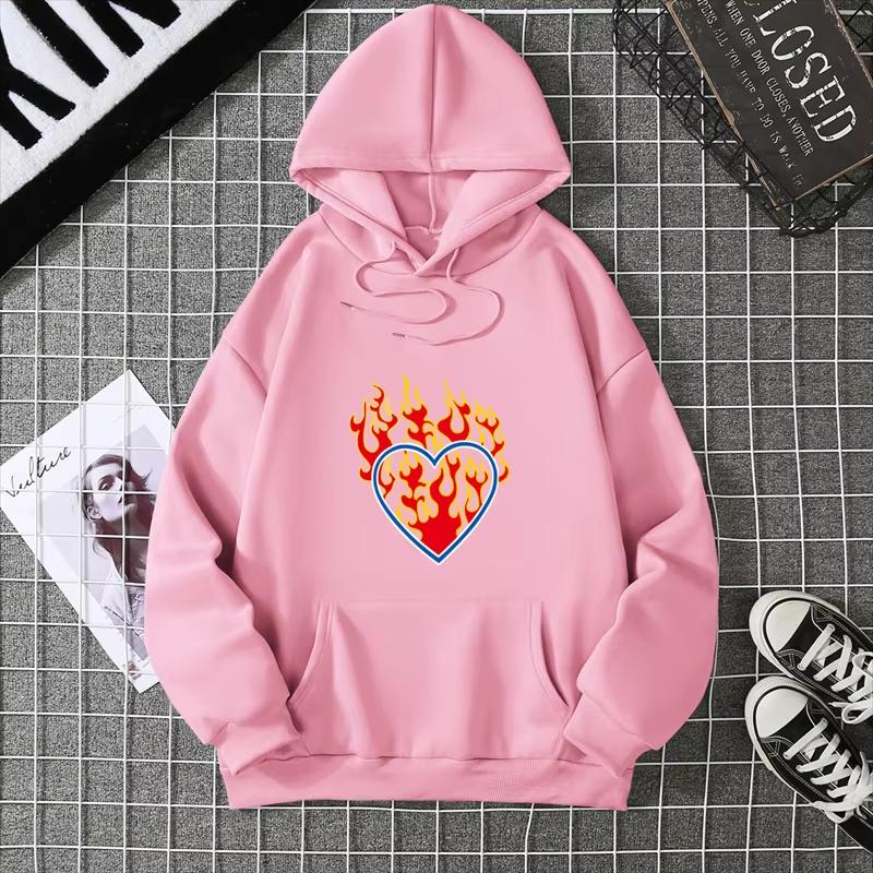 2025 Love Fire Graphic Print Hoodie Pure Cotton High Quality Loose Shoulder Hooded Sweater Trend New Fashion Sweatshirt CYXX291