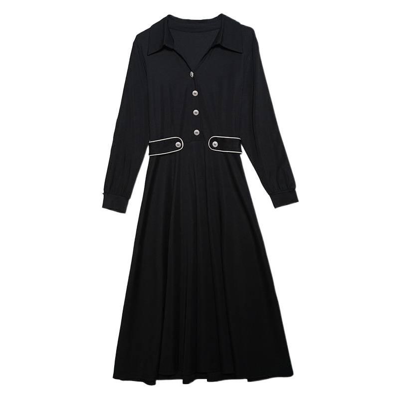 Elegant Color Block Patchwork Slim Fit Mid-Length Plus Size Long Sleeve Dress for Women - Spring/Autumn Collection