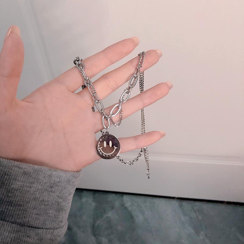 Smiling Thick Chain Couple Necklace Women's New Trendy Hip-Hop Sweatshirt Clavicle Chain Jewelry Accessories