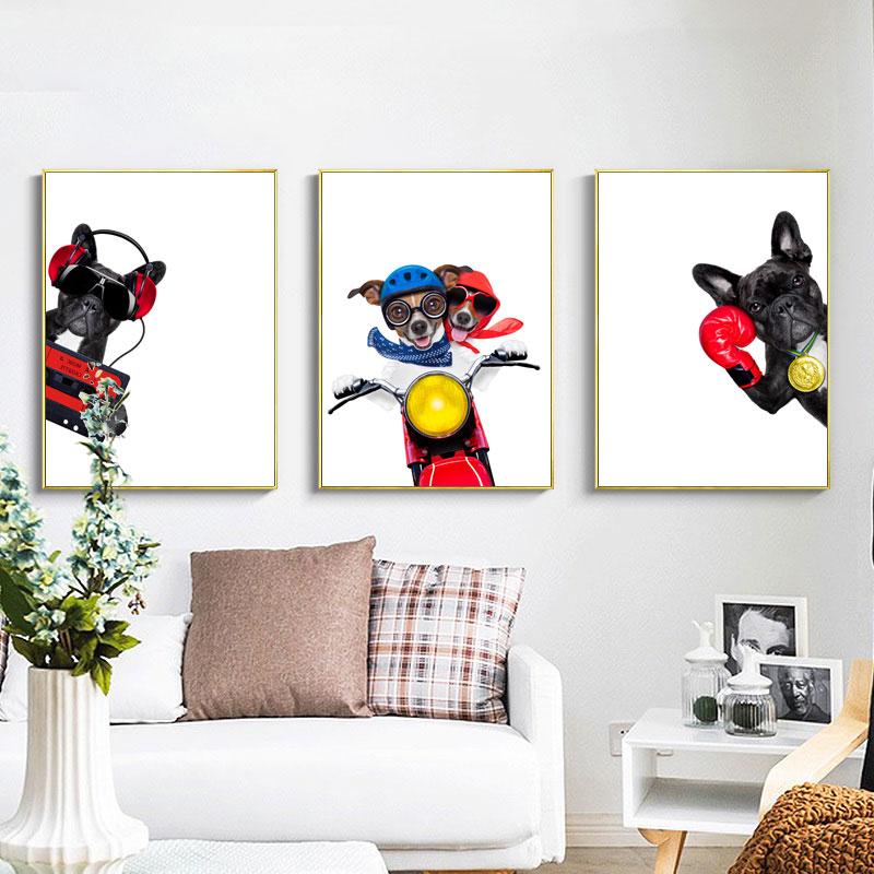 Nordic Style Boxing Dog Canvas No Frame Art Print Painting Poster Funny Cartoon Animal Wall Pictures For Kids Room Decoration
