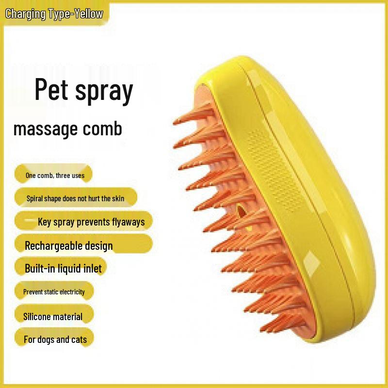 Mango Pet Electric Massage Comb: Anti-Shedding Spray Brush for Cats & Dogs