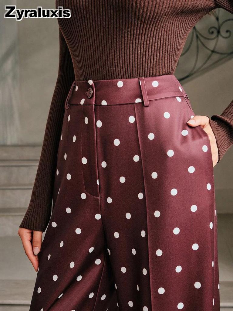 Wide Leg Pants for Women - Dot Casual High Waist Trousers