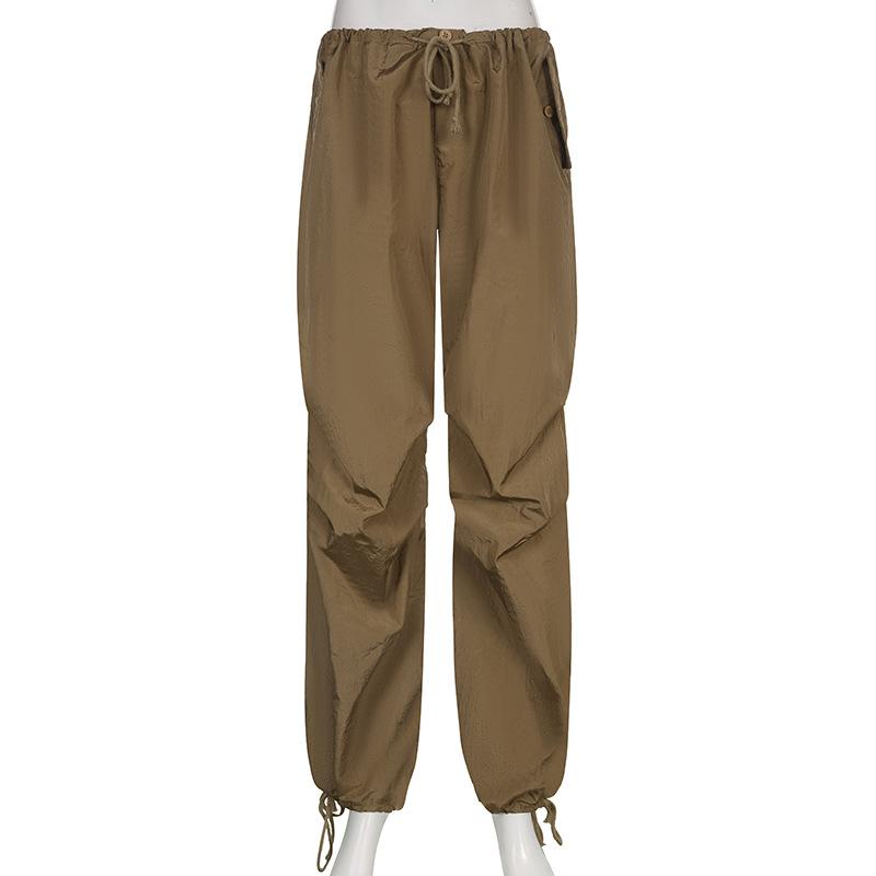 Women Summer Solid Color Elastic Waist Belt Wide Leg Casual Lace Up Straight Pants Female Fashion Tethered Leggings Trousers