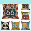 Unique Art Deco Style Route 66 Cushion Cover With Soft Cotton Linen Fabric