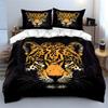 Leopard Face Illustration on Black Background Print Bedding Set Duvet Cover Pillowcases (1* Duvet Cover 2* Pillowcases Do Not Include Comforter)