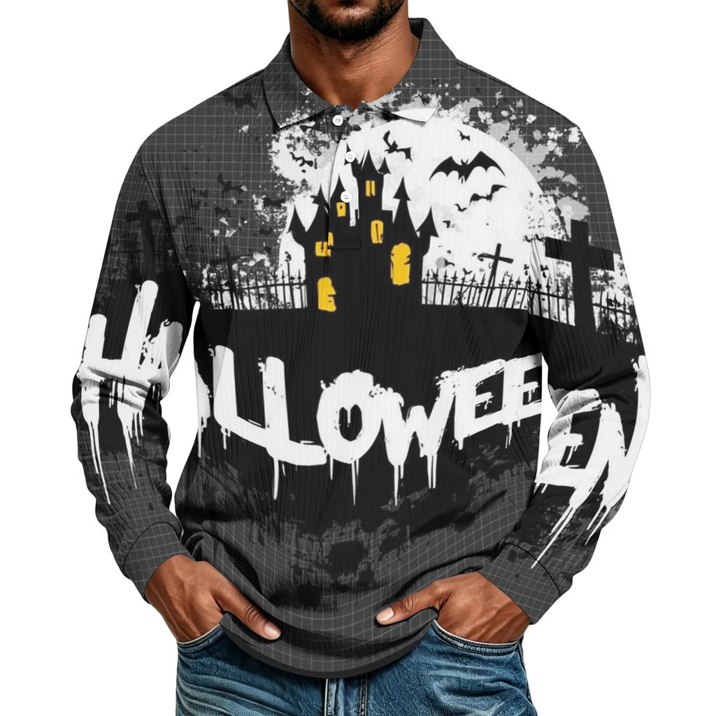 Men's Long Sleeve Shirt Halloween Print Loose Fit Casual Top