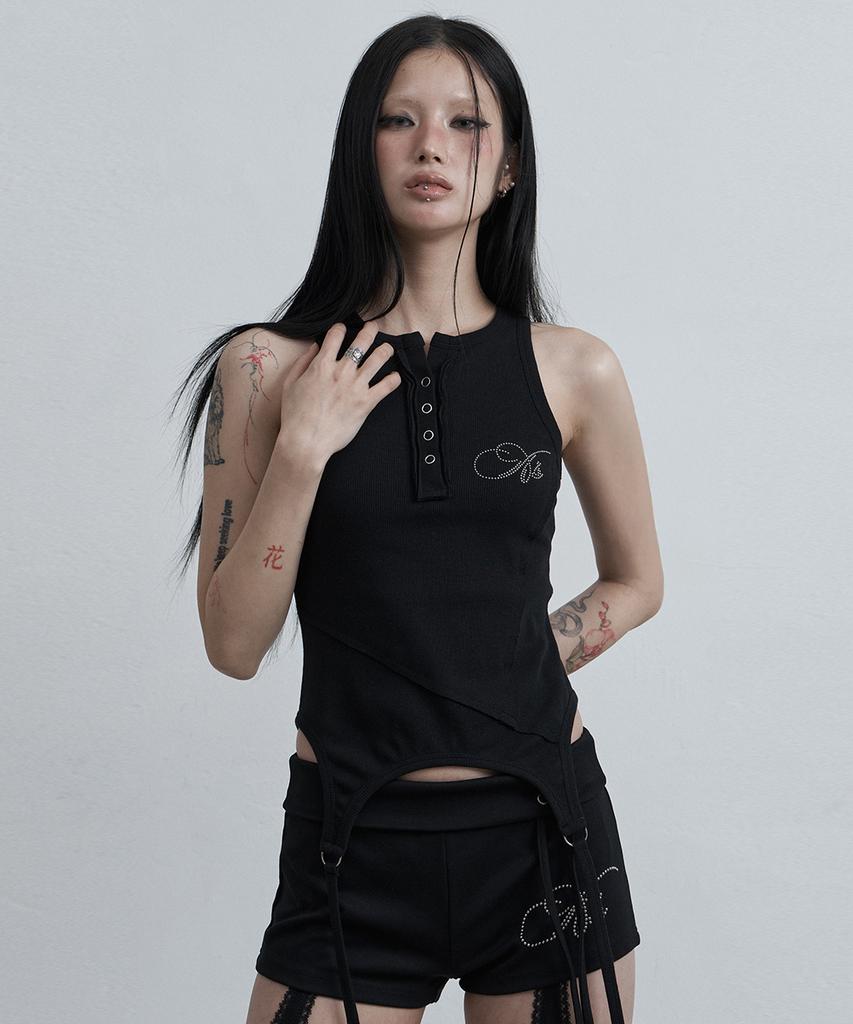 Aejeuyua Sewing Garter Sleeveless Black