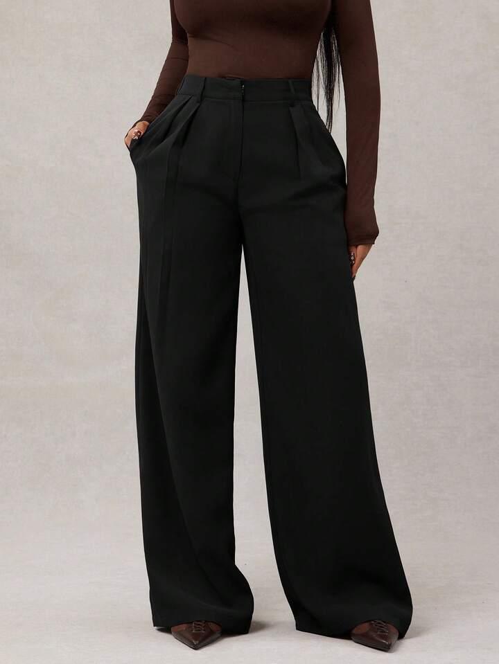 2026 Spring High-Waisted Women s Casual Loose Wide-Leg Suit Pants Large чёрный