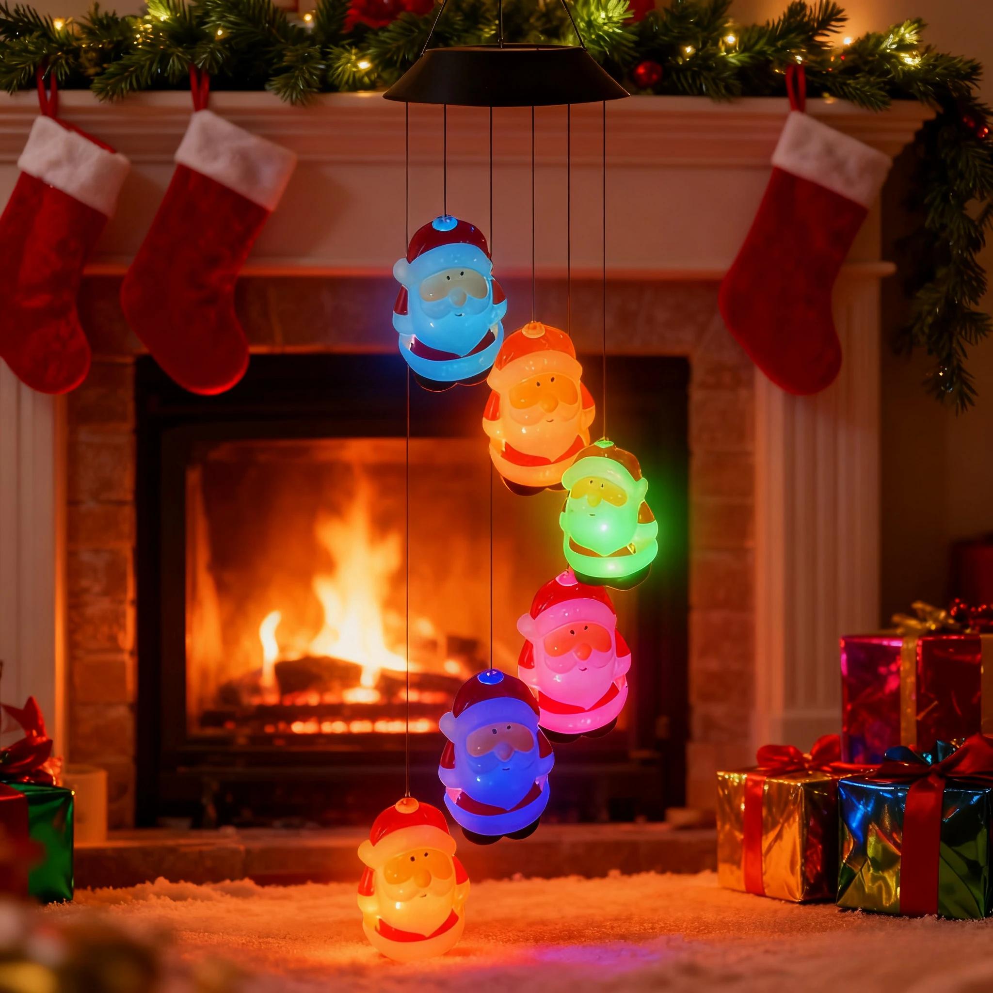 

Colorful Santa Claus Ball Light Solar Hanging Lights 2025 Christmas New Year Decoration Bedroom Courtyard Wind Chime Lamps