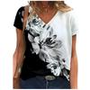 Summer V-neck Flower Pattern 3D Printed Top Fashionable Casual Short Sleeved Women's T-shirts