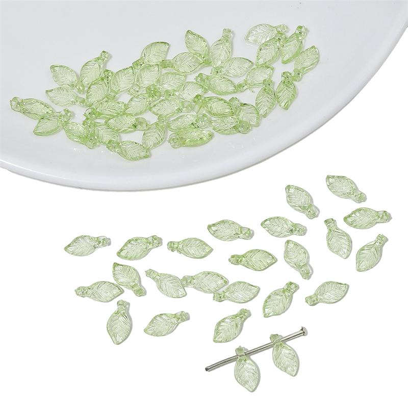 

50 шт./пакет акриловые зеленые мини-бусины в форме листа для самостоятельного изготовления браслетов, ожерелий, сережек, аксессуаров для изготовления ювелирных изделий 5×10mm 50pcs/bag