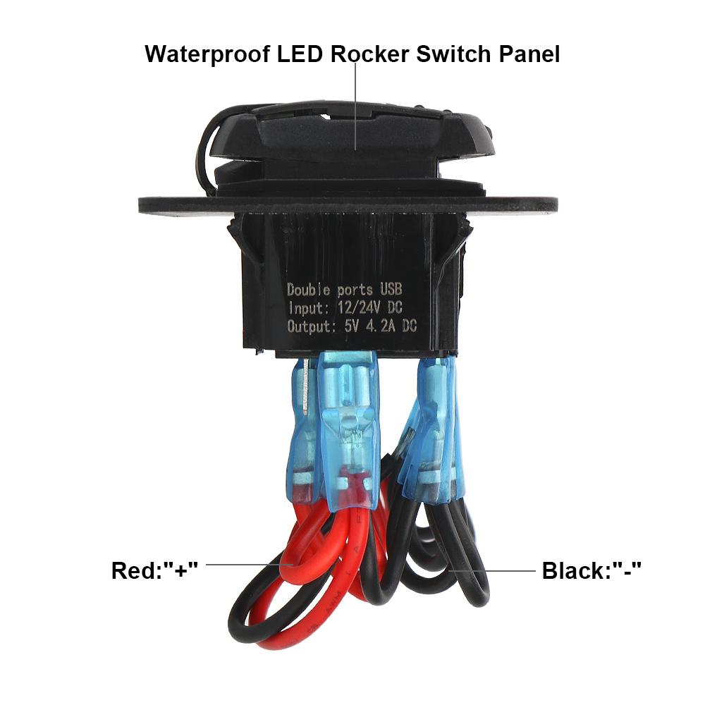 5 Gang Rocker Switch Panel Automobile switch Dual USB Port 4.2A Outlet Combination Digital Voltage Display