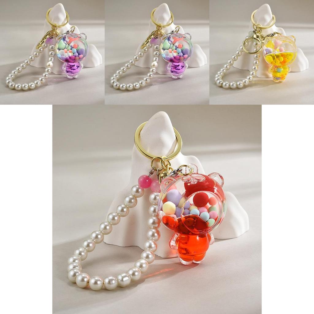 Acrylic Colorful Bead Bear Keyring With Pearl Chain For Children Gift And Celebration